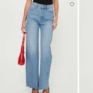 Princess Polly Henesey High Rise Straight Leg Jeans Mid Blue Wash